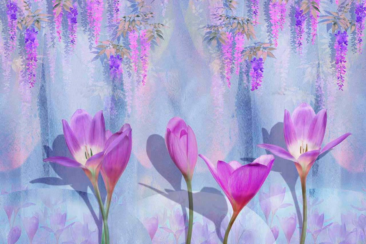 Фотообои Сиреневые цветы крокусы